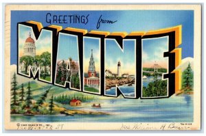 1941 Greetings From Auburn Maine ME, Large Letters Posted Vintage Postcard