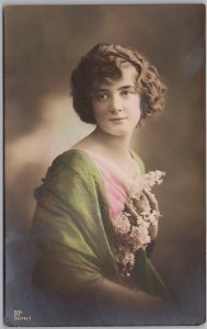 Elegant Portrait Woman with Flowers Glamour Georg Gerlach RPPC Postcard H82