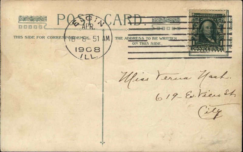 Easter Embossed Gilt Border Mother Hen Chicks c1900-20S Vintage Postcard