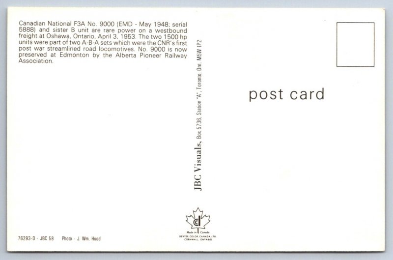 CNR EMD Locomotive #9000 Freight Train, 1963, Oshawa Ontario, Vintage Postcard