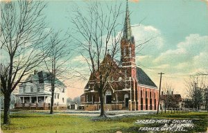 Vintage Postcard; Farmer City IL Sacred Heart Church & Rectory, Wheelock