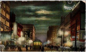 Buffalo, New York - Trolley on Main Street at Night - in 1913