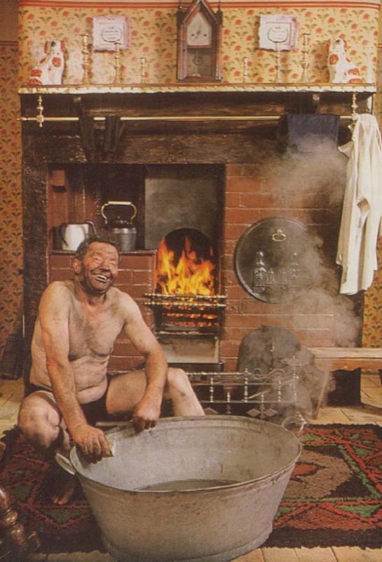 Victorian Pitman Pit Miner Washing In Tub Waxwork Museum Northumberland Postcard