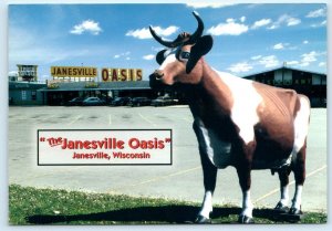 JANESVILLE OASIS, Wisconsin WI ~ Roadside MOTEL RESTAURANT Cow  4x6 Postcard