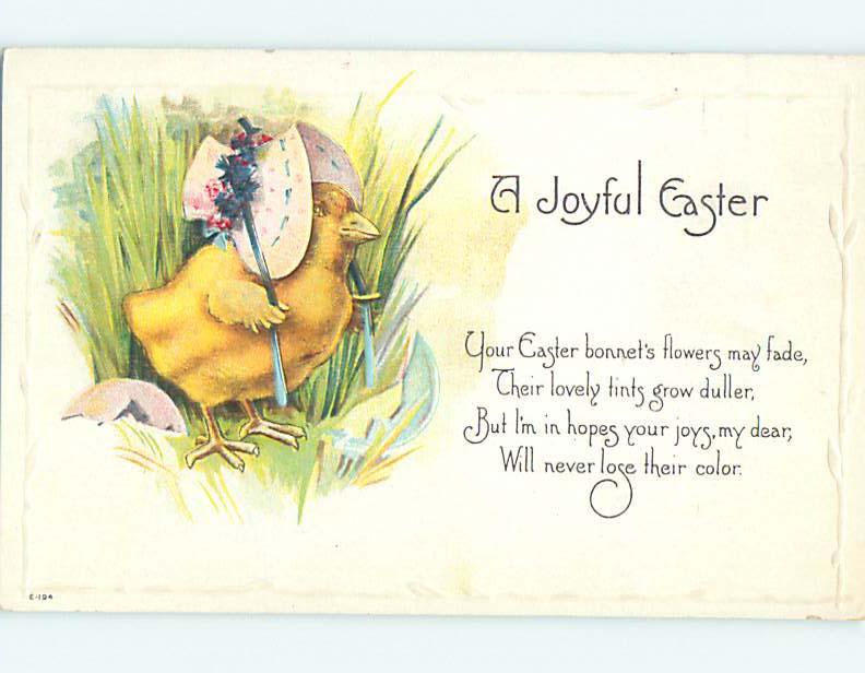 1920 Easter HUMANIZED CHICK WEARS A BONNET ON HEAD o6462