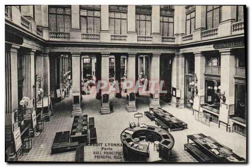 Old Postcard Bank Credit Lyonnais Paris Main Hall