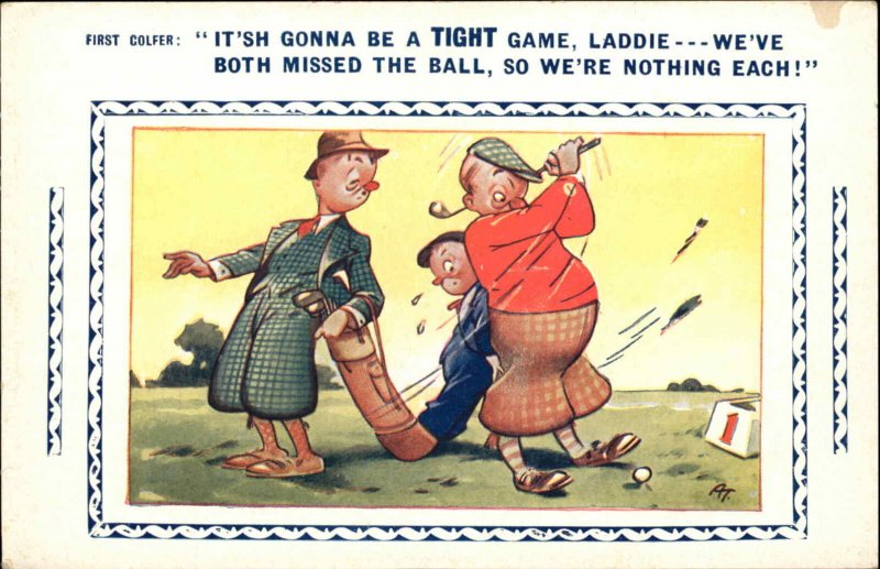 Bamforth Golf Comics Drunk Men Golfing Golfers Vintage Postcard