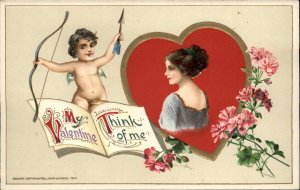 Valentine Pretty Woman Cupid Embossed Winsch c1910s Postcard