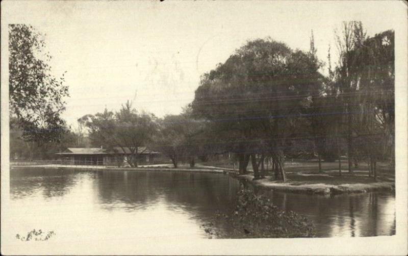 Boat House & Pond - Brooklyn NY Cancel 1923 Real Photo Postcard