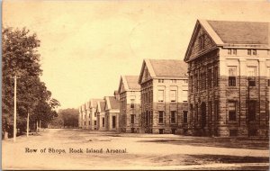 Postcard Row of Shops, Rock Island Arsenal, Illinois Army Post