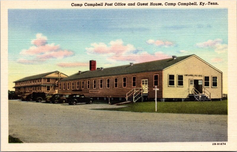 Linen Postcard Camp Fort Campbell Post Office and Guest House Kentucky Tennessee