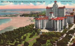 Vintage Postcard 1930s Edgewater Beach Hotel Recreation Grounds Chicago Illinois