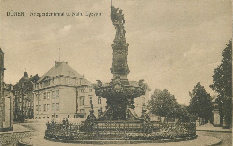 Germany Postcard Duren Kriegerdenkmal und Kath Lyzeum