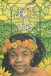 Leo Child By Stained Glass Window Rare Horoscope Postcard