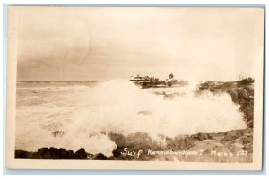 1930 Coastline Shore Surf Ocean Kennebunkport Maine ME RPPC Photo Postcard