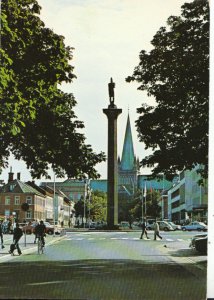 Norway Postcard - Trondheim - The Olav Tryggvason Statue and Cathedral - 12799A