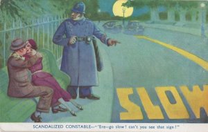 Scandalized Constable Antique Tucks Humourous Policeman Postcard