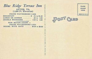 PRE-LINEN POSTCARD  Blue Ridge Terrace Inn Afton,Va One mile from Skyline Drive