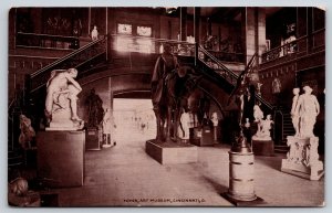 Cincinnati Ohio~Art Museum Interior~Foyer Room~Equestrian Statue~1909 Postcard