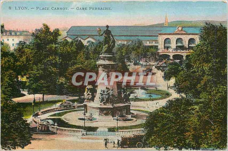 Old Postcard Lyon Place Carnot Gare Perrache