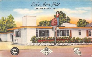 Baton Rouge Louisiana Roy's Motor Hotel Gulf Gas Sign Vintage Postcard U3437
