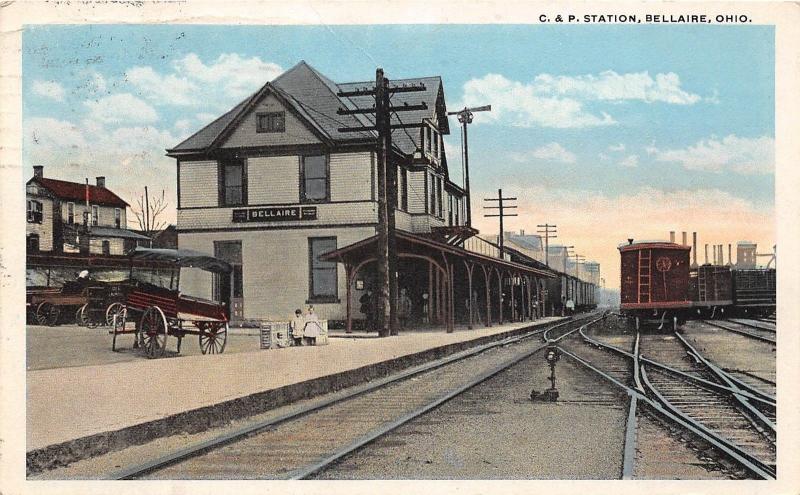 C60/ Bellaire Ohio Postcard 1923 C&P Railroad Station Depot Belmont County