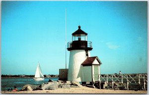Billowing Sails Blue Skies Brant Point Far-Away Nantucket Massachusetts Postcard