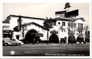 Real Photo Postcard Brown Derby Restaurant in Hollywood, California