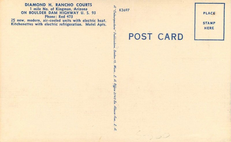 Arizona Kingman Diamond H. Rancho Courts 1950s Colorpicture Postcard 22-10398