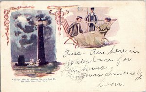 1905 Postcard Eddystone Lighthouse Plymouth England Couple Ocean Liner KJ8