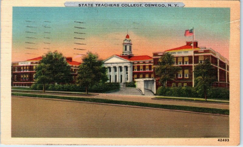 OSWEGO, NY New York  State TEACHERS COLLEGE  1947  Oswego County Linen  Postcard
