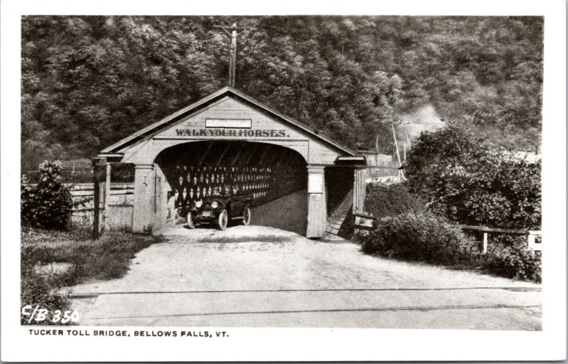 Real Photo Postcard Tucker Toll Bridge in Bellows Falls, Vermont