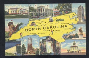 STATE OF NORTH CAROLINA STATE MAP VINTAGE LINEN POSTCARD