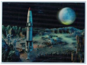 c1980's Lenticular Made in Japan US Space Rocket Moon 3D Lunar Postcard