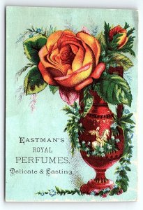 c1880 EASTMAN'S ROYAL PERFUMES DELICATE & LASTING ROSE FLORAL TRADE CARD Z1438