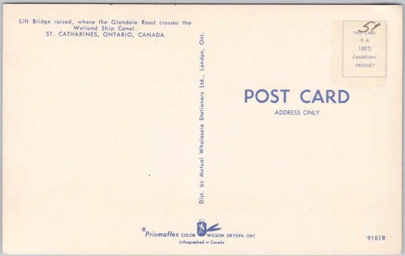 MV 'Gloxinia' Lift Bridge Welland Ship Canal St Catharines Ontario Postcard H65