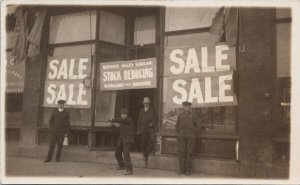 Dawsons Sales Bureau (Dawson YT ??) Four Men Sale RPPC A. Goodman Postcard F89