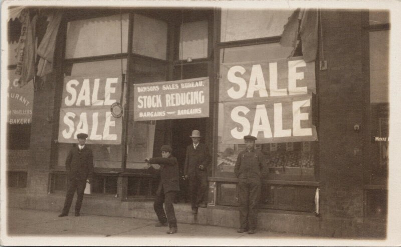 Dawsons Sales Bureau Dawson YT ?? Four Men Sale RPPC A. Goodman Postcard F89