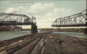 Burnside Bridge OR Portland Log Raft Logging Lumber Industry c1910 Postcard