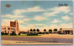 Vtg Roswell New Mexico NM La Cima Court Motel 1940s Linen View Old Postcard