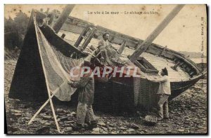 Old Postcard Boat Life has the sea drying nets