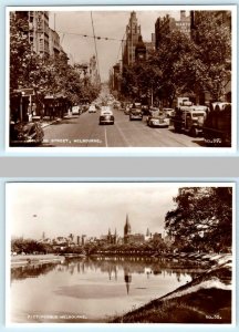 2 RPPC Postcards MELBOURNE, Australia ~ COLLINS STREET Scene & Panorama