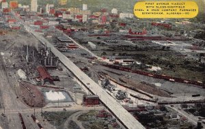 J82/ Birmingham Alabama Postcard c1940s First Ave Viaduct Sloss-Sheffield 166