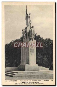 Old Postcard Auxerre Monument Aux Morts Pour La Patrie sharing laurels Army