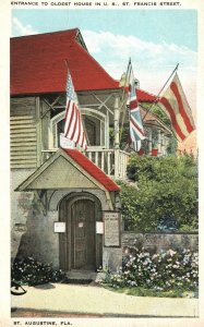 Vintage Postcard 1920's Entrance to Oldest House St. Augustine Florida FL