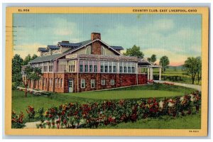 East Liverpool Ohio Postcard Country Club Building Garden Flowers 1949 Vintage