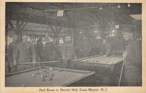 Pool Room in Merritt Hall, Camp Merritt, NJ Billiards ca 1910s Vintage Postcard