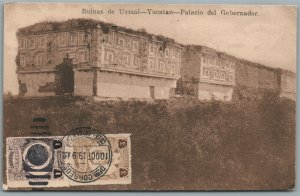 MEXICO YUCATAN PALACIO DEL GOBERNADOR ANTIQUE POSTCARD w/ STAMPS