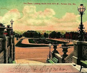 Kansas City Missouri MO Paseo Looking South From 12th Street 1907 Postcard