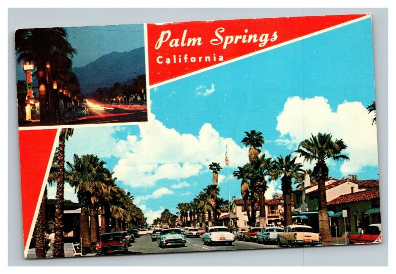Vintage 1950's Postcard Palm Canyon Drive Antique Cars Palm Springs California